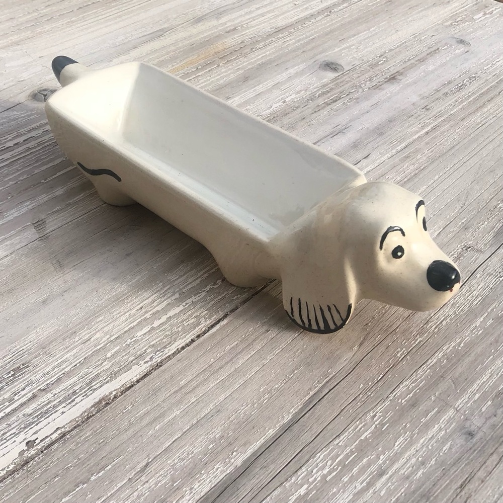Vintage 80s Ceramic Puppy Trinket Box - Serving Bowl - Dog Treat Dish